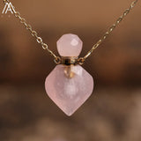 Heart Shape Roses Quartz Crystal Healing Essential Oil Bottle Pendant