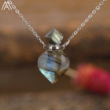 Heart Shape Roses Quartz Crystal Healing Essential Oil Bottle Pendant
