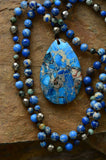 Pyrite Teardrop Pendant Necklace Beads Knotted Lariat Boho Necklace