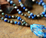 Pyrite Teardrop Pendant Necklace Beads Knotted Lariat Boho Necklace