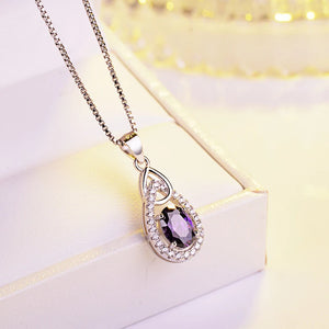 S925 Sterling Silver Sapphire Zircon Necklace Water Drop Pendant