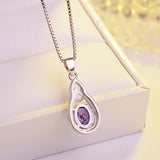 S925 Sterling Silver Sapphire Zircon Necklace Water Drop Pendant