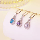 S925 Sterling Silver Sapphire Zircon Necklace Water Drop Pendant
