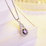 S925 Sterling Silver Sapphire Zircon Necklace Water Drop Pendant