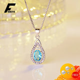 S925 Sterling Silver Sapphire Zircon Necklace Water Drop Pendant