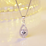 S925 Sterling Silver Sapphire Zircon Necklace Water Drop Pendant