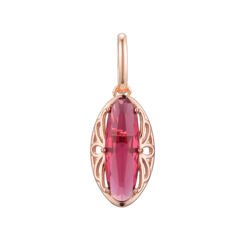 Rose 585 Red Oval CZ Necklace Pendant Gift