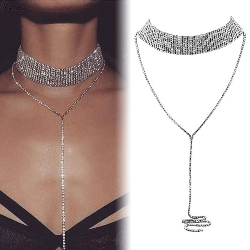 Rhinestone Crystal Choker Necklace Wedding Jewelry