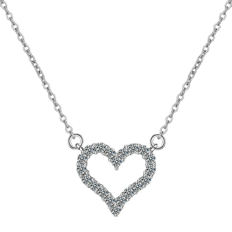 Heart-Shaped Silver CZ Necklace Pendant Gift Jewelry