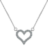 Heart-Shaped Silver CZ Necklace Pendant Gift Jewelry
