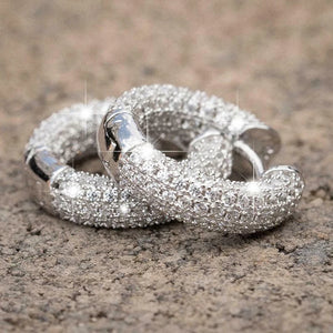 Small Hoop Earrings with CZ Stones for Women