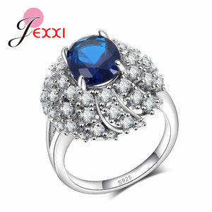 925 Silver CZ Crystal Women Wedding Engagement Ring Vintage Jewelry