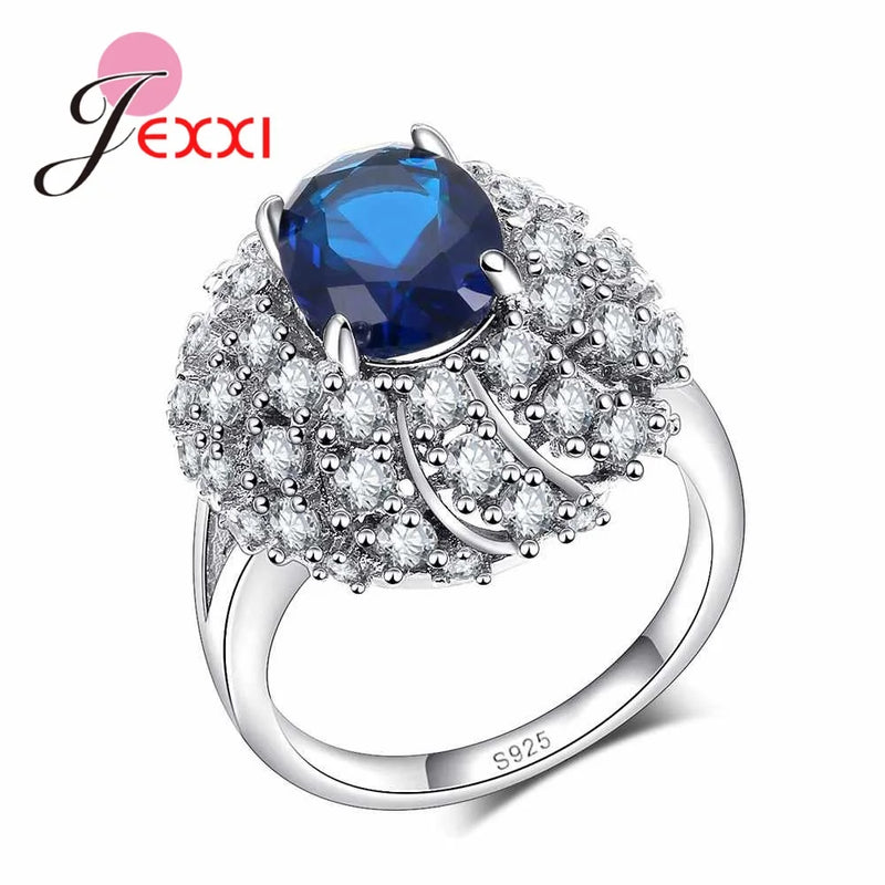 925 Silver CZ Crystal Women Wedding Engagement Ring Vintage Jewelry