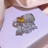 Yellow Heart Zircon Bow Necklace & Ring Set 925 Silver