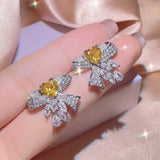 Yellow Heart Zircon Bow Necklace & Ring Set 925 Silver