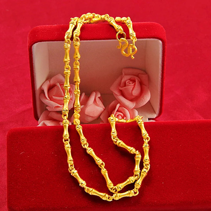 Yellow Beads Necklace for Men Wedding Fine Jewelry 999 Sand Wheat Chain