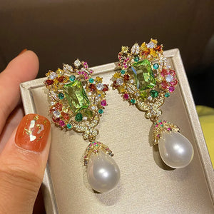 Vintage Yellow Earring Multicolor Zircon Stone Drop Earrings for Women