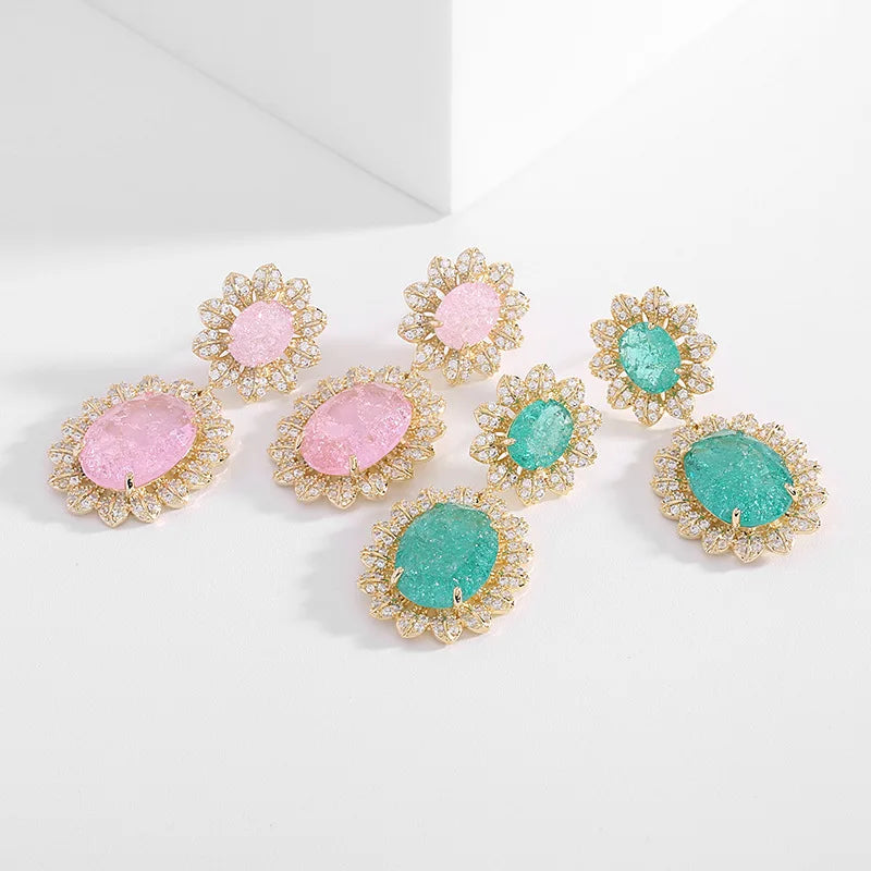 Yellow Plated Double Tourmaline Gemstone Drop Earring