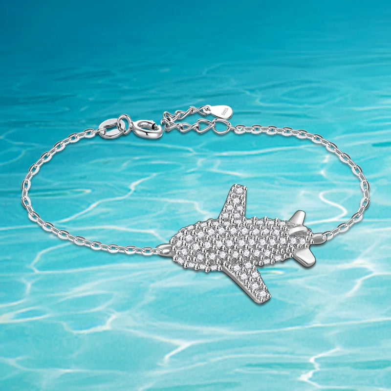 Zircon 925 Silver Airplane Bracelet Charm Jewelry