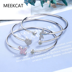 Zircon 925 Silver Dragonfly Butterfly Adjustable Bracelet Bangle