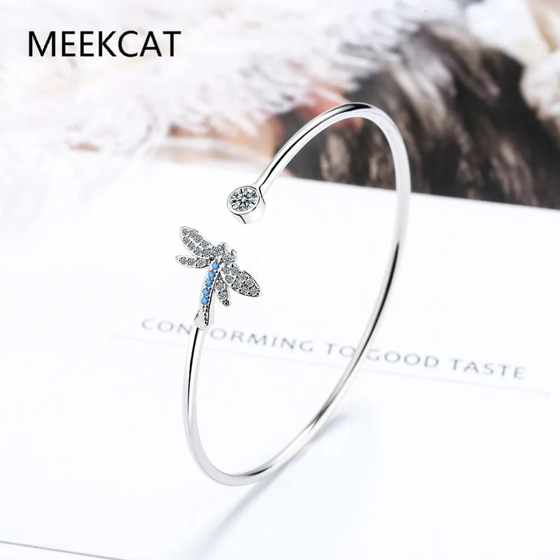 Zircon 925 Silver Dragonfly Butterfly Adjustable Bracelet Bangle