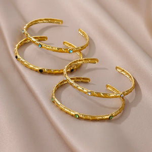 Zircon Bracelets for Women Stainless Steel Wedding Band Jewelry