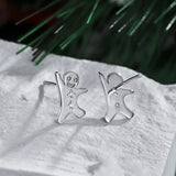 Zircon Christmas Cookie Man Stud Earrings 925 Silver Snowman Women