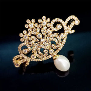 Zircon Corsage Orchid Rose Brooches Leaf Vase Fish Bowknot