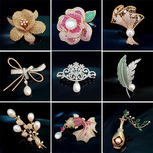 Zircon Corsage Orchid Rose Brooches Leaf Vase Fish Bowknot