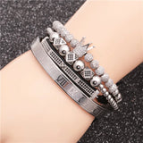 Zircon Crown Charm Bracelet 6MM Copper Beads Rope Braided for Women Men