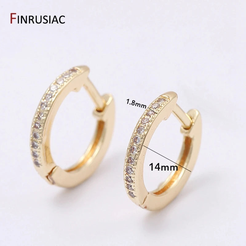 Zircon Crystal Hoop Earrings 14mm Small Round Circle Plated Earrings