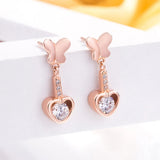 Zircon Female Heart Crystal Charm 925 Silver Stud Earrings
