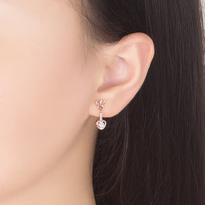 Zircon Female Heart Crystal Charm 925 Silver Stud Earrings