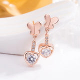 Zircon Female Heart Crystal Charm 925 Silver Stud Earrings