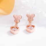 Zircon Female Heart Crystal Charm 925 Silver Stud Earrings