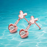 Zircon Female Heart Crystal Charm 925 Silver Stud Earrings