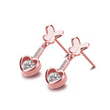 Zircon Female Heart Crystal Charm 925 Silver Stud Earrings