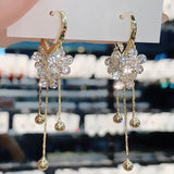 Zircon Flower Beads Tassel Long Earrings For Women