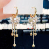 Zircon Flower Beads Tassel Long Earrings For Women