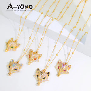 Zircon Fox Necklace 3D Colorful Animals Pendant Women Vintage Jewelry