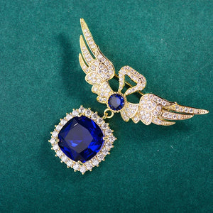 Zircon Wing Heart Drop Women Brooch Pins Gold-plated Creative Corsage Jewelry