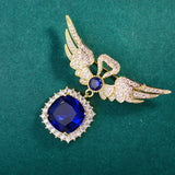Zircon Wing Heart Drop Women Brooch Pins Gold-plated Creative Corsage Jewelry