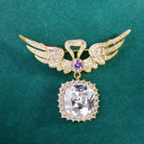 Zircon Wing Heart Drop Women Brooch Pins Gold-plated Creative Corsage Jewelry