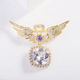 Zircon Wing Heart Drop Women Brooch Pins Gold-plated Creative Corsage Jewelry