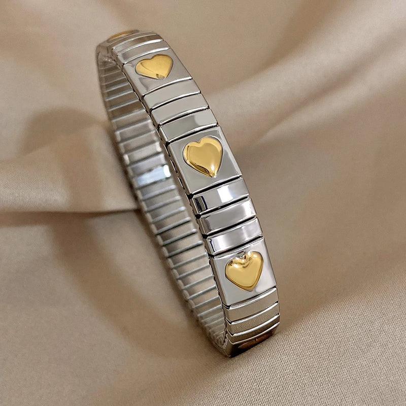 Zircon Heart Flower Bangle Bracelet Stainless Steel Women Jewelry