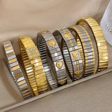 Zircon Heart Flower Bangle Bracelet Stainless Steel Women Jewelry