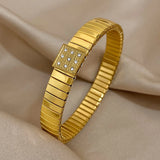 Zircon Heart Flower Bangle Bracelet Stainless Steel Women Jewelry