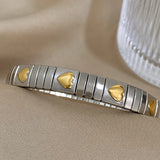 Zircon Heart Flower Bangle Bracelet Stainless Steel Women Jewelry