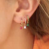 Rainbow Zircon Hoop Earrings Water Drop Piercing Multicolor Jewerly