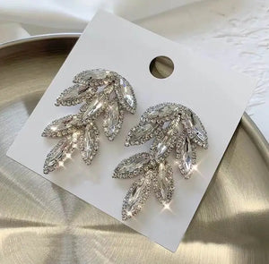 Zircon Leaf Earrings Rhinestone Wedding Party Jewelry